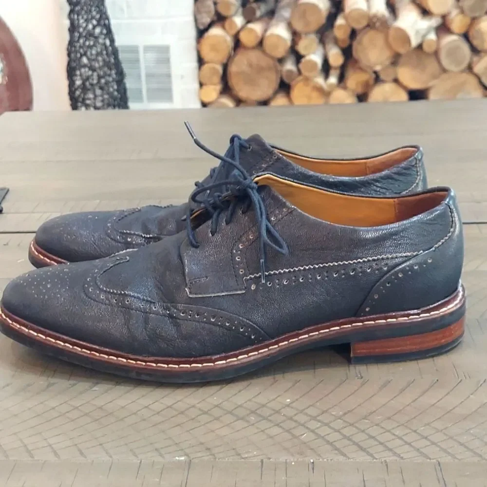 Cole Haan C24112 Warren Wingtip Oxfords Shoes Black Leather‎ Size 10.5M